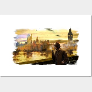 Sherlock Holmes walking on the Thames Posters and Art